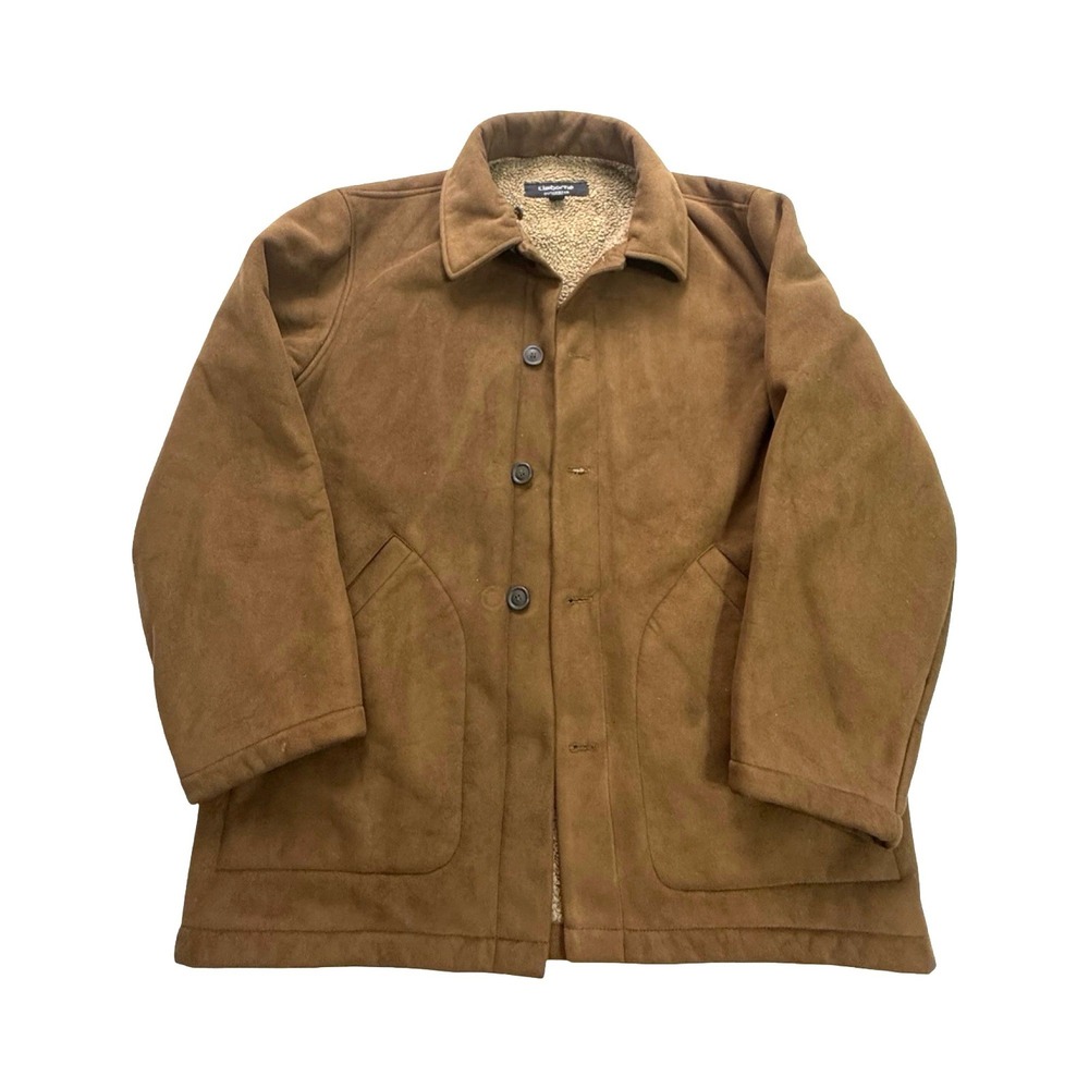 Claiborne Jacket Mens L Brown Faux Suede Sherpa Lined Heavy Car Coat Western